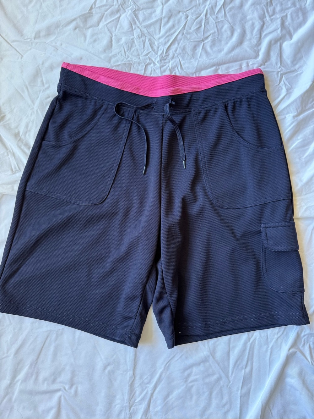 Active USA Navy Blue Cargo workout Shorts with Pink Waistband